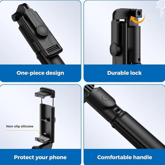 Selfie Stick Tripod, Retractable Selfie Stick Tripod w/ Wireless Remote Control - Picture 12 of 13